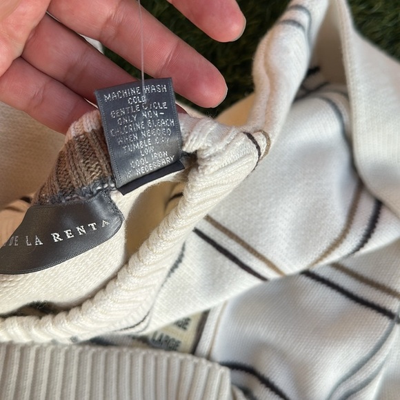 Oscar de la Renta Cream and Black Checkered Sweater Mens Size Large - Picture 4 of 6